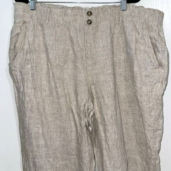 Briggs Womens XXL Beige Linen-Rayon Blend Elastic Waist Pants With Pockets - Picture 4 of 10
